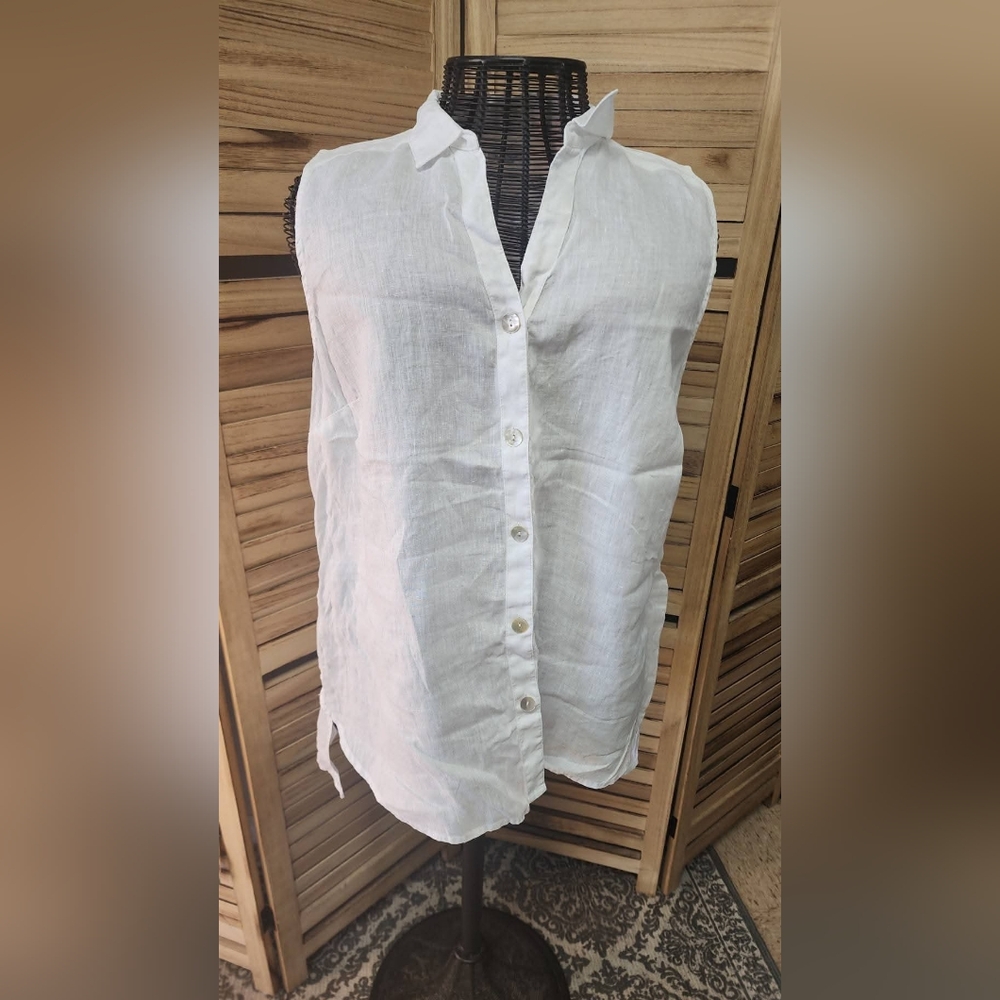 J Jill Top Womens White Linen Button Tunic Beachy Lagenlook Artsy Boho XL